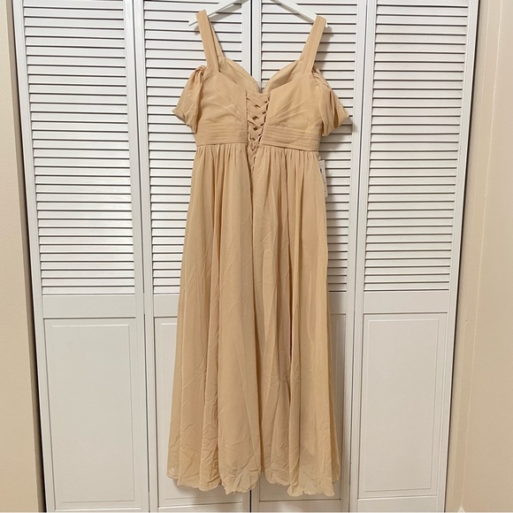 NWOT Wear Your Love Champagne Chiffon Maxi Bridesmaid Dress Pockets Corset Bride - Picture 4 of 16